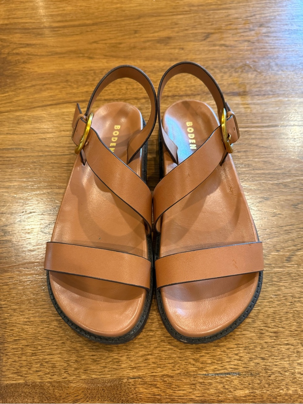 Boden Cognac Leather Cross-Strap Slingback Sandals